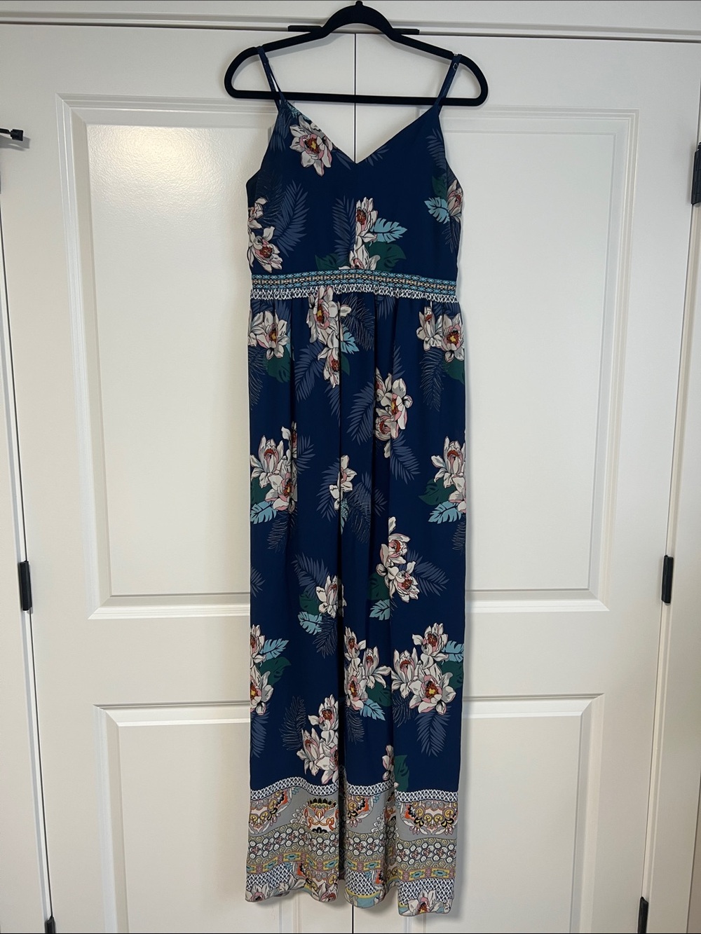Soieblu Navy Floral Maxi Dress with Spaghetti Straps
